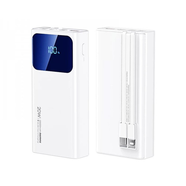 REMAX Voyage Series 20W+22.5W PD+QC Cabled Fast Charging Power Bank 20000mAh RPP-535 White REMAX Voyage Series 20W+22.5W PD+QC Cabled Fast Charging Power Bank 20000mAh RPP-535 White