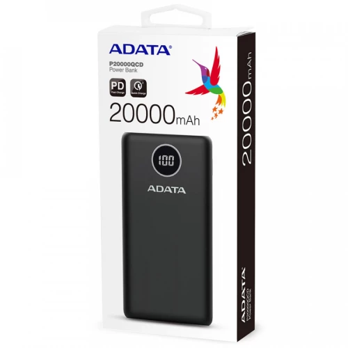 ADATA 20000 mAh 20W QC 3.0/PD 3.0 USB-C + USB2.0 чорна (P20000QCDB)