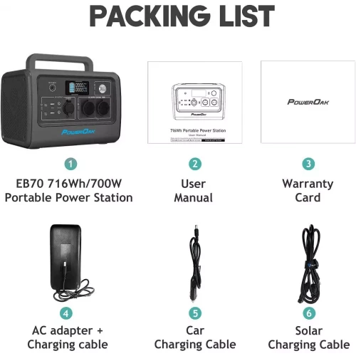 BLUETTI PowerOak EB70 Portable Power Station 1000W 716Wh