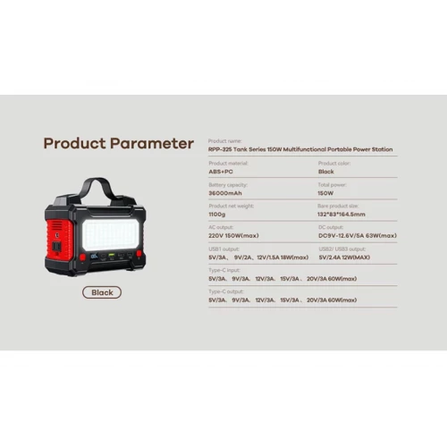 REMAX Tank Series 150W Multifunctional Portable Power Station 36000mAh RPP-325
